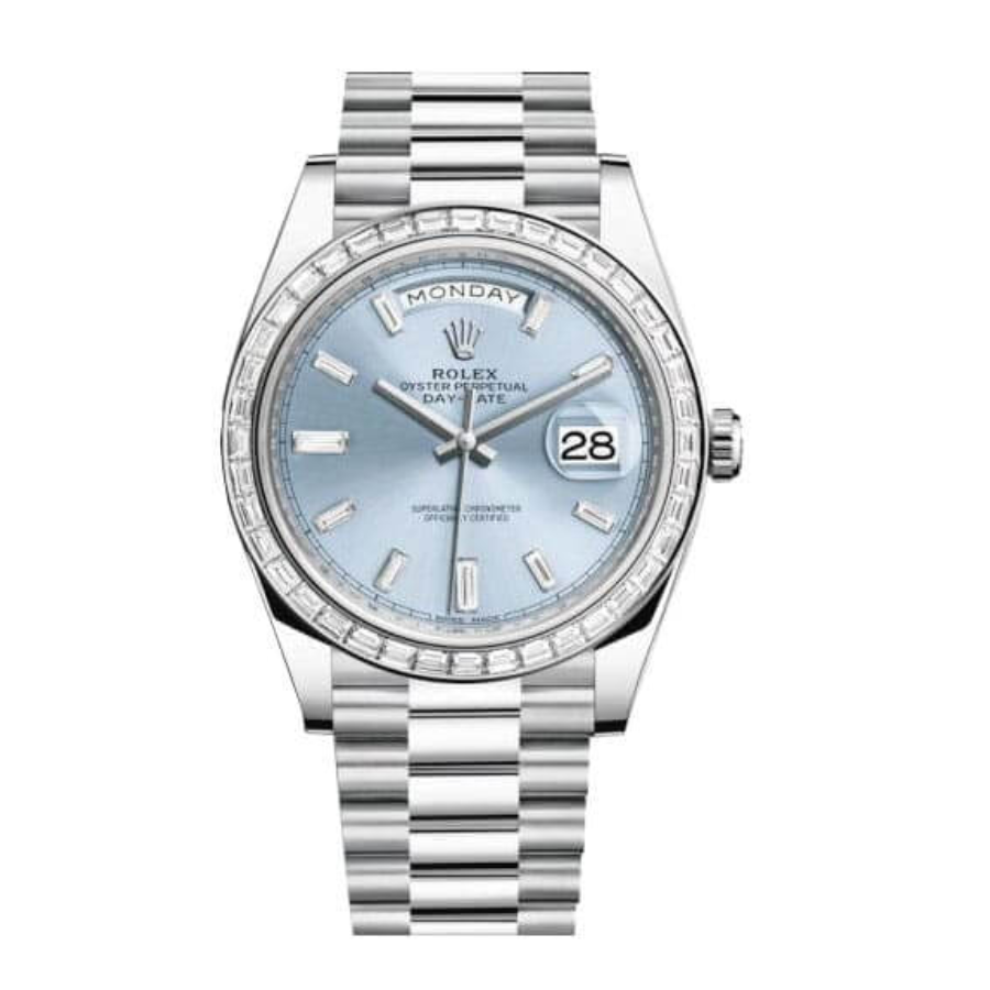 Rolex-Day-Date-Platinum-228396TBR-Ice-Blue-Baguette-Index-Replica Rolex Day-Date Platinum 228396TBR Ice Blue Baguette Index Replica - Image 1