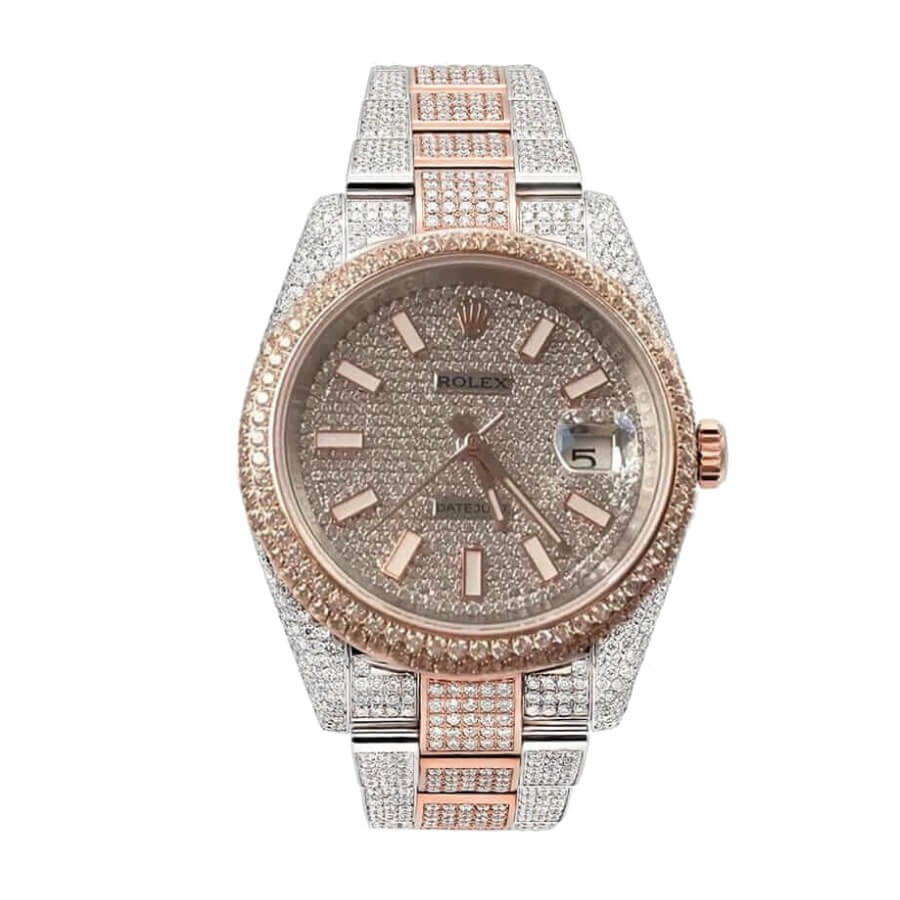 fully-iced-out-rolex-replica-5 Rolex Datejust Two Tone Jubilee Fully Iced Out 126303 Replica - Image 1