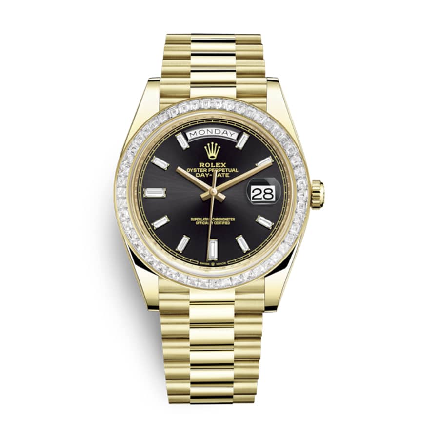 rolex-day-date-228398tbr-40mm-kw-yellow-gold-diamonds-black-dial-replica Rolex Day-Date 228398TBR Yellow Gold & Diamonds Black Dial Replica - Image 1