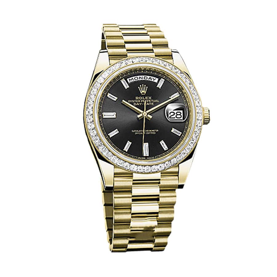 rolex-day-date-228398tbr-kw-yellow-gold-diamonds-black-dial-oyster Rolex Day-Date 228398TBR Yellow Gold & Diamonds Black Dial Replica - Image 2