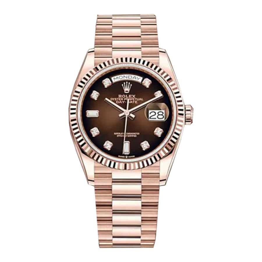 rolex-day-date-brown-ombre-diamond-dial-replica-36mm2 Rolex Day-Date 128235-0037 Brown Ombre Dial Replica - Image 1