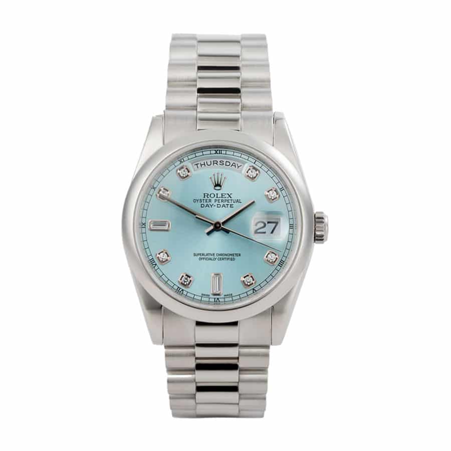 rolex-day-date-ii-218206-v6-stainless-steel-blue-dial-replica Rolex Day-Date II 218206 Ice Blue Watch Replica - Image 1
