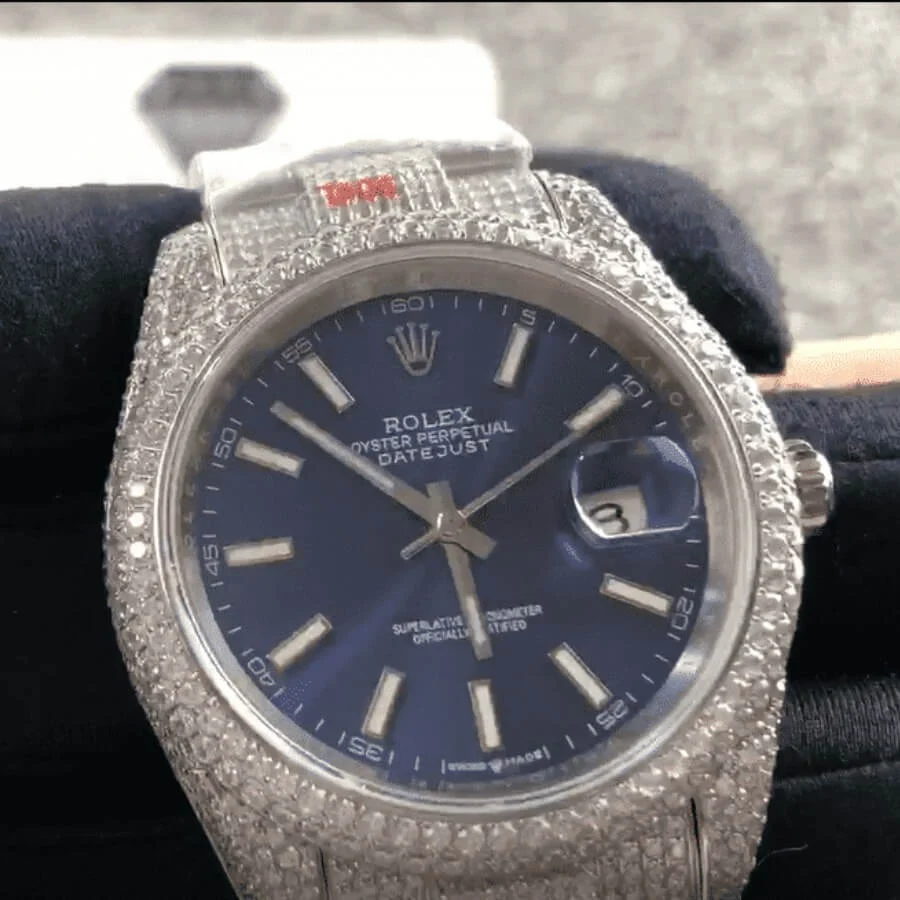 rolex-iced-out-replica-1 Rolex Datejust White Gold Blue Dial Iced Out 126300 Replica - Image 2