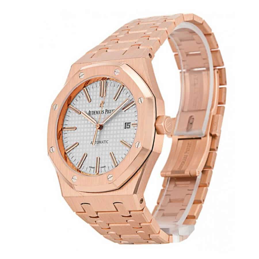 Audemars-Piguet-Rose-Gold-Royal-Oak-Self-Winding-White-Replica-Left Audemars Piguet Royal Oak 15400OR.OO.1220OR.02 Replica - Image 3