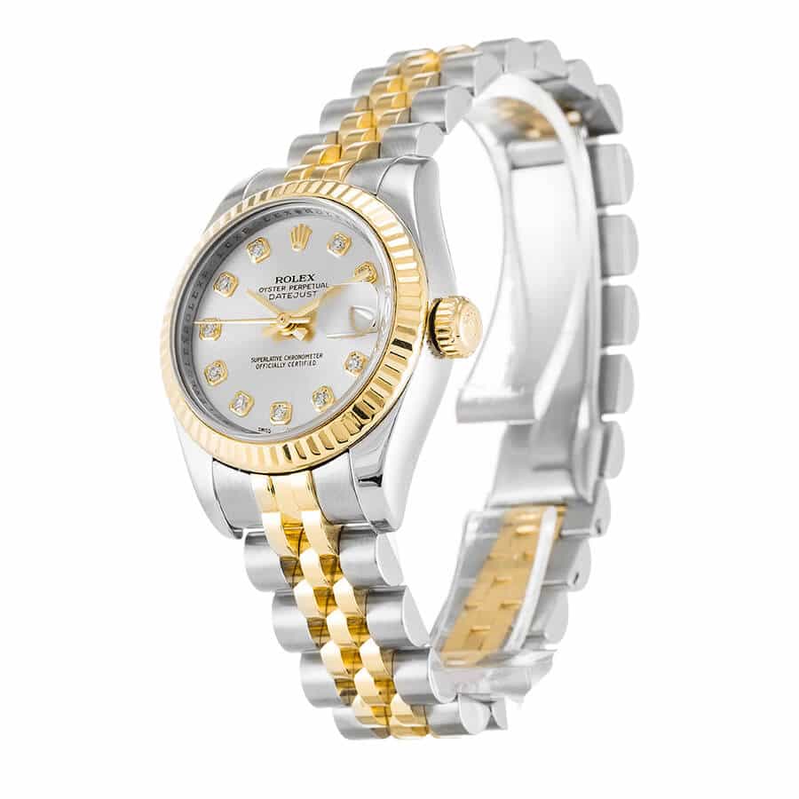 Rolex-Datejust-Silver-Diamond-Replica-Left Rolex Datejust 179173 Yellow Gold & Diamond Silver Dial Replica - Image 2