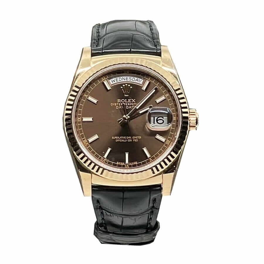 Rolex-Day-Date-118-139-Brown-Dial-black-Leather- Rolex Day-Date Black Leather Replica - Image 1