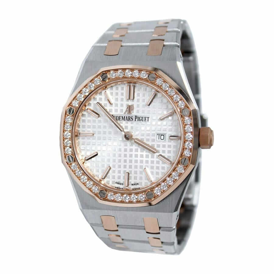 audemars-piguet-royal-oak-quartz-ladies-rose-gold-steel-silver-index-diamond-bezel-67651sr-zz-1261sr-01-replica-2 AP Ladies Diamond Watch Replica - Image 2