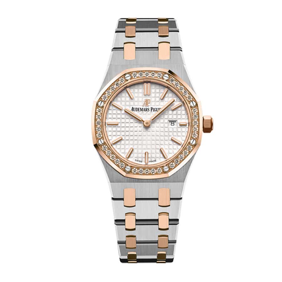 audemars-piguet-royal-oak-quartz-ladies-rose-gold-steel-silver-index-diamond-bezel-67651sr-zz-1261sr-01-replica Audemars Piguet 67651SR.ZZ.1261SR.01 Ladies Diamond Watch Replica - Image 1