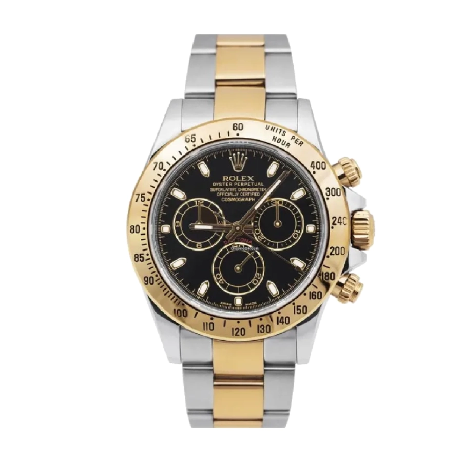 daytona-116520-gold-steel-black-replica-1 Daytona 116520 Gold Steel Black Replica - Image 1