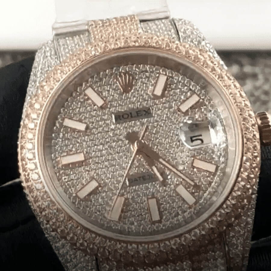 fully-iced-out-rolex-replica-2 Rolex Datejust Two Tone Jubilee Fully Iced Out 126303 Replica - Image 3