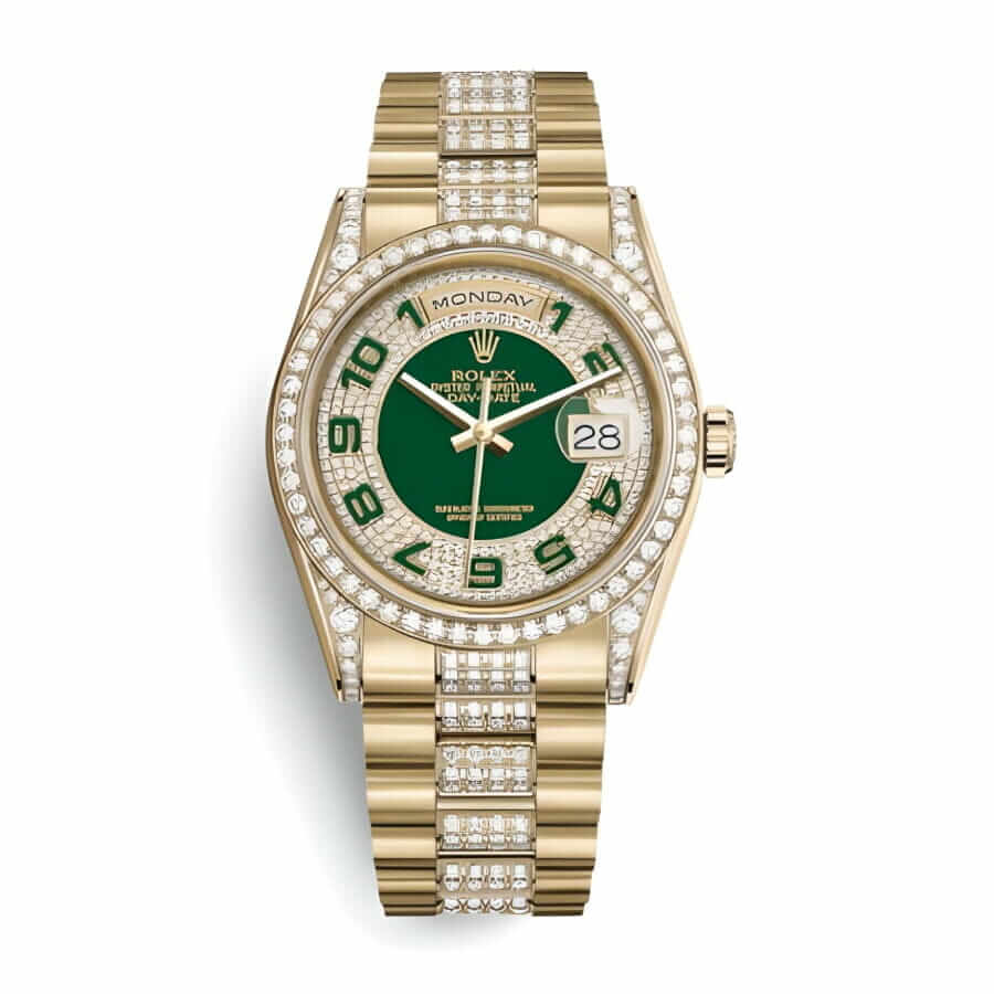 rolex-1-1-1 Rolex Datejust Yellow Gold Green Dial Iced out 118348 Replica - Image 1