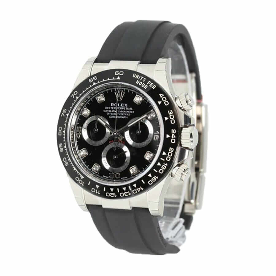 rolex-cosmograph-daytona-black-gem-set-dial-116519ln Rolex Daytona 116519LN Oysterflex Diamond Replica - Image 2