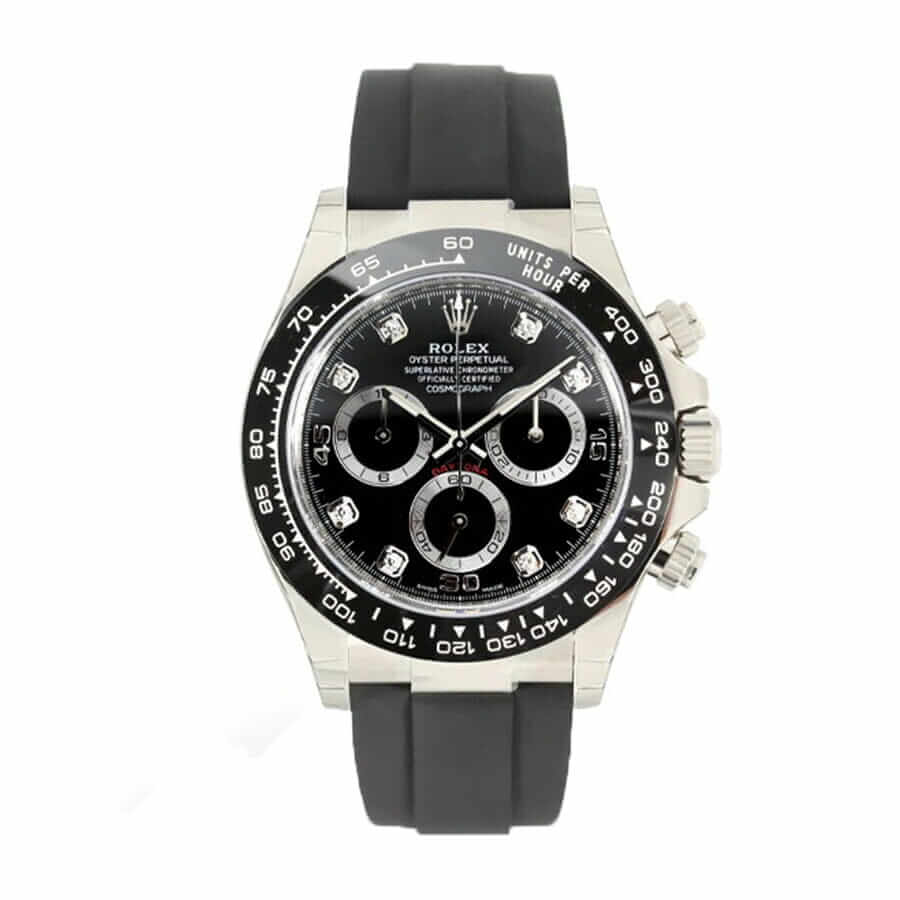 rolex-cosmograph-daytona-black-steel-dial-116519ln Rolex Daytona 116519LN Oysterflex Diamond Replica - Image 1