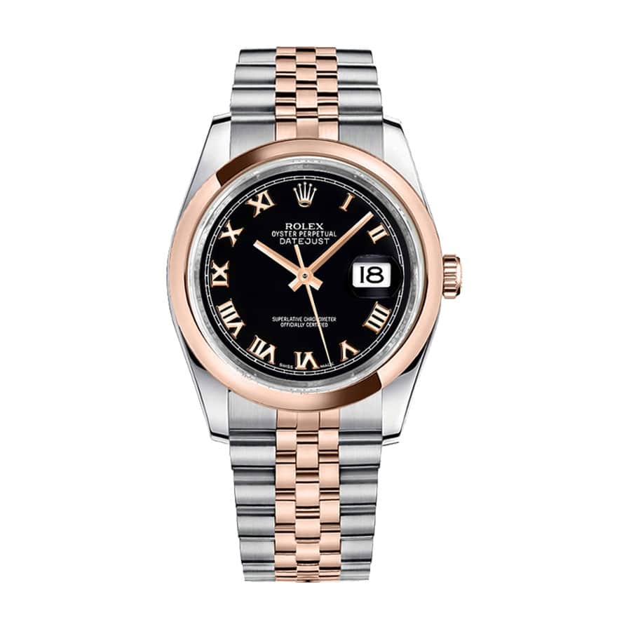 rolex-datejust-116201-36mm-gold-steel-black-dial-116201 Rolex Datejust 116201 Roman Numeral Black Dial Replica - Image 1