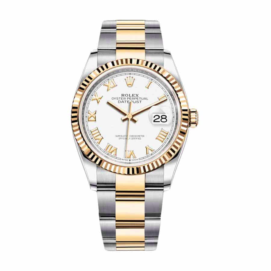 rolex-datejust-126231lc-steel-yellow-gold-automatic-white-dial-oyster-replica Rolex Datejust 126300 White Roman Dial Replica - Image 1