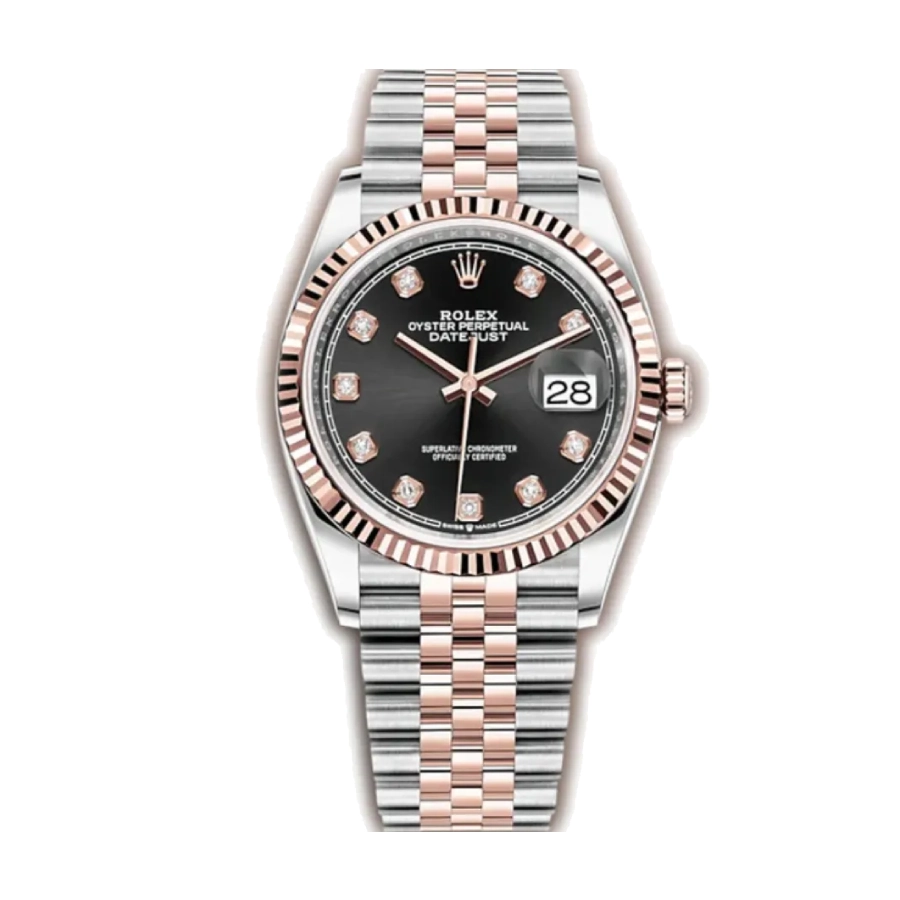 rolex-datejust-126301-two-tone-fluted-replica-1 (1) Rolex Datejust 126231, 36mm – Everose Gold Fluted Bezel, Slate Motif Dial with Diamond - Image 1