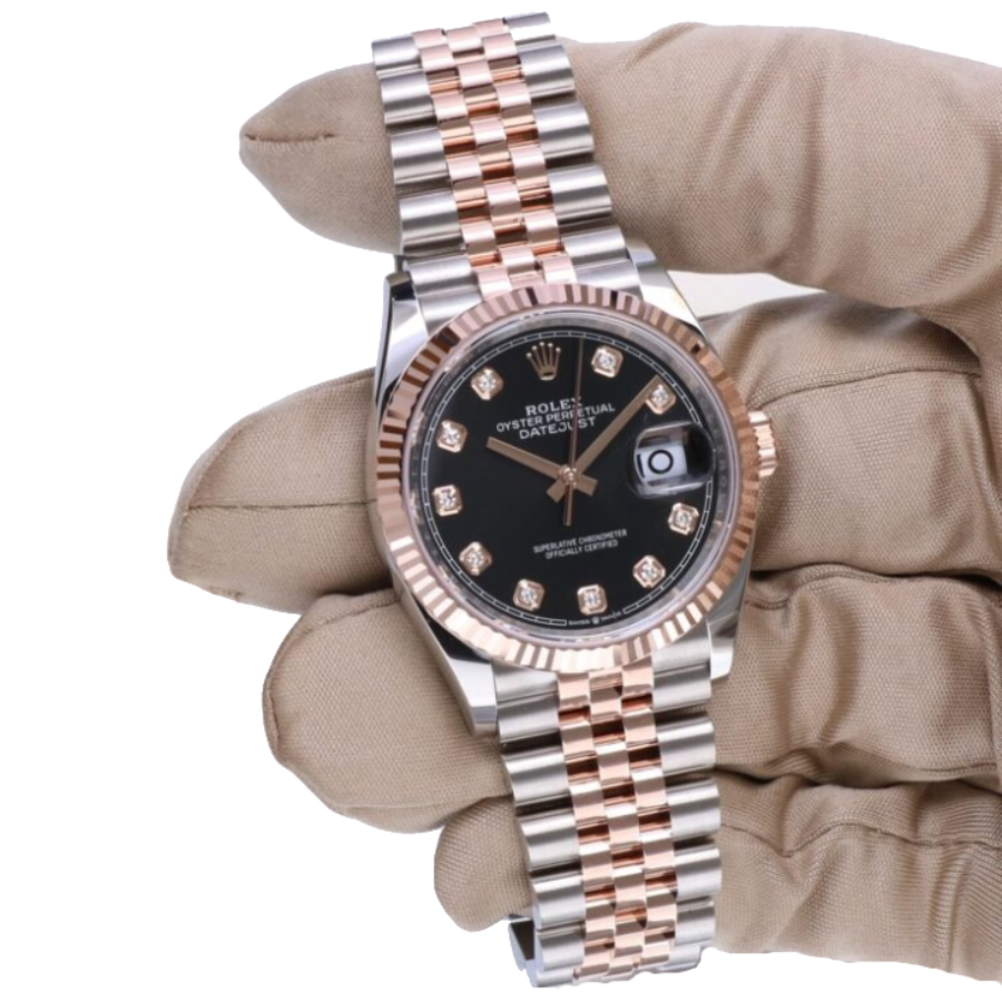 rolex-datejust-126301-two-tone-fluted-replica-copy-1 Rolex Datejust 126231, 36mm – Everose Gold Fluted Bezel, Slate Motif Dial with Diamond - Image 2