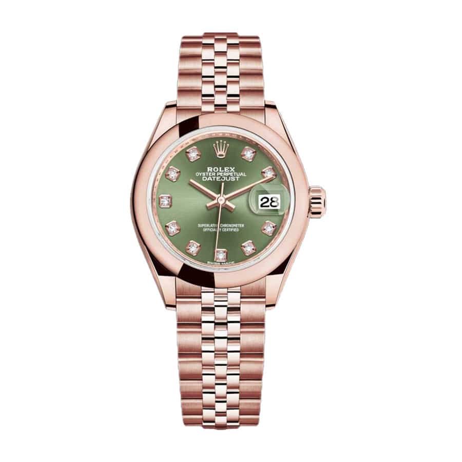 rolex-datejust-28mm-279165-everose-gold-automatic-green-with-diamond-dial Rolex With Diamond Replica - Image 1