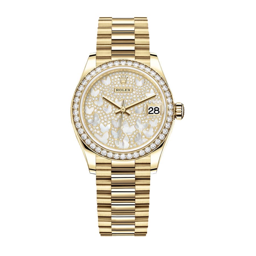 rolex-datejust-31mm-278288rbr-yellow-gold-and-diamond-automatic-mother-pearl-butterfly-dial Rolex Datejust 278288RBR Diamond Mother Pearl Butterfly Dial Replica - Image 1