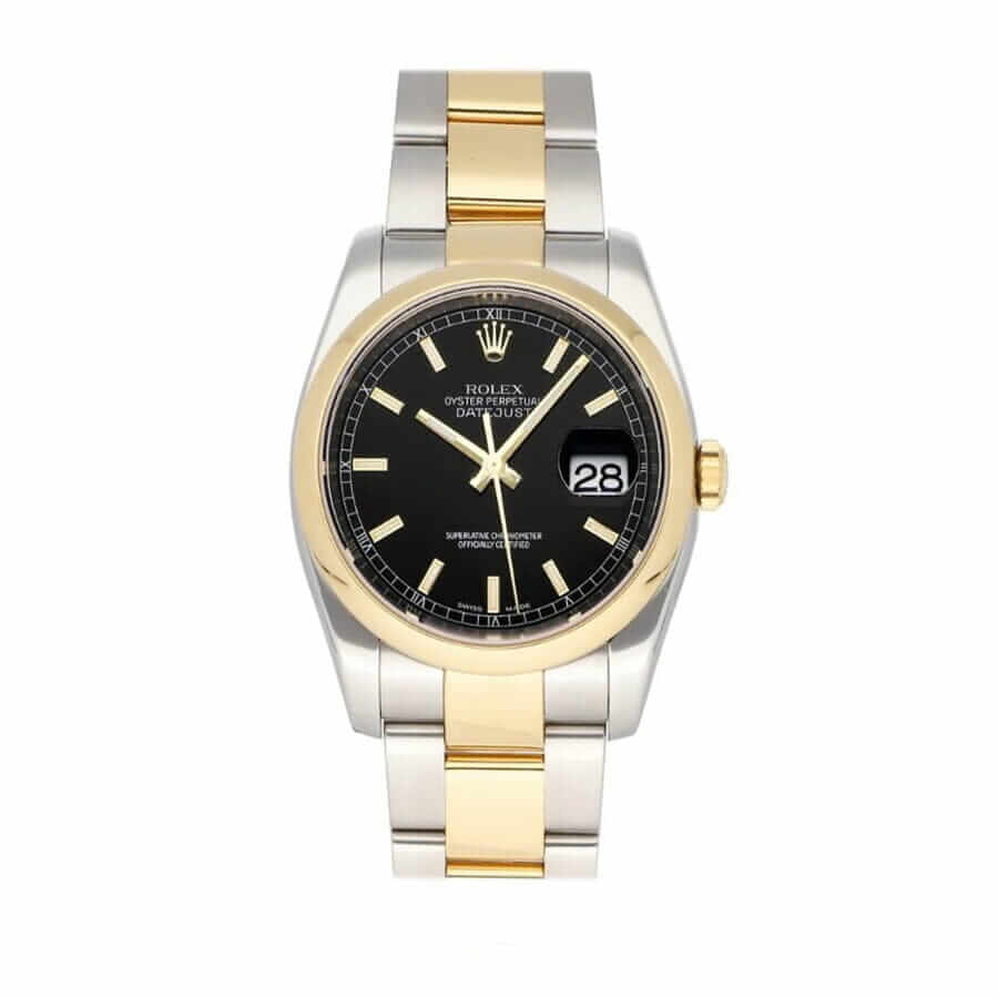 rolex-datejust-36-black-roman-numeral-dial-watch-116a231-jubilee-replica Rolex Datejust Yellow Gold Black Dial 116203 Oyster Replica - Image 1