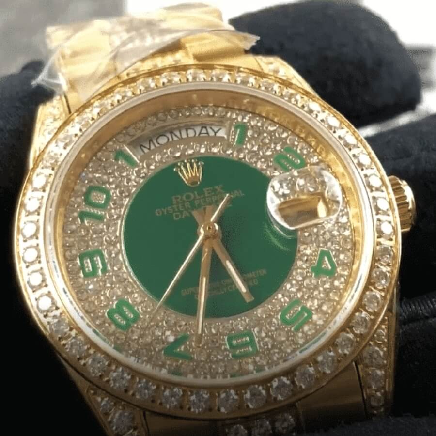 rolex-datejust-green-dial-replica-3 Rolex Datejust Yellow Gold Green Dial Iced out 118348 Replica - Image 2