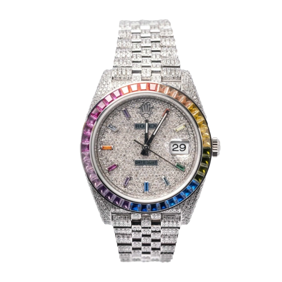 rolex-datejust-iced-out-rainbow-replica-1 Rolex Datejust 126300 Iced Out Rainbow Replica - Image 1