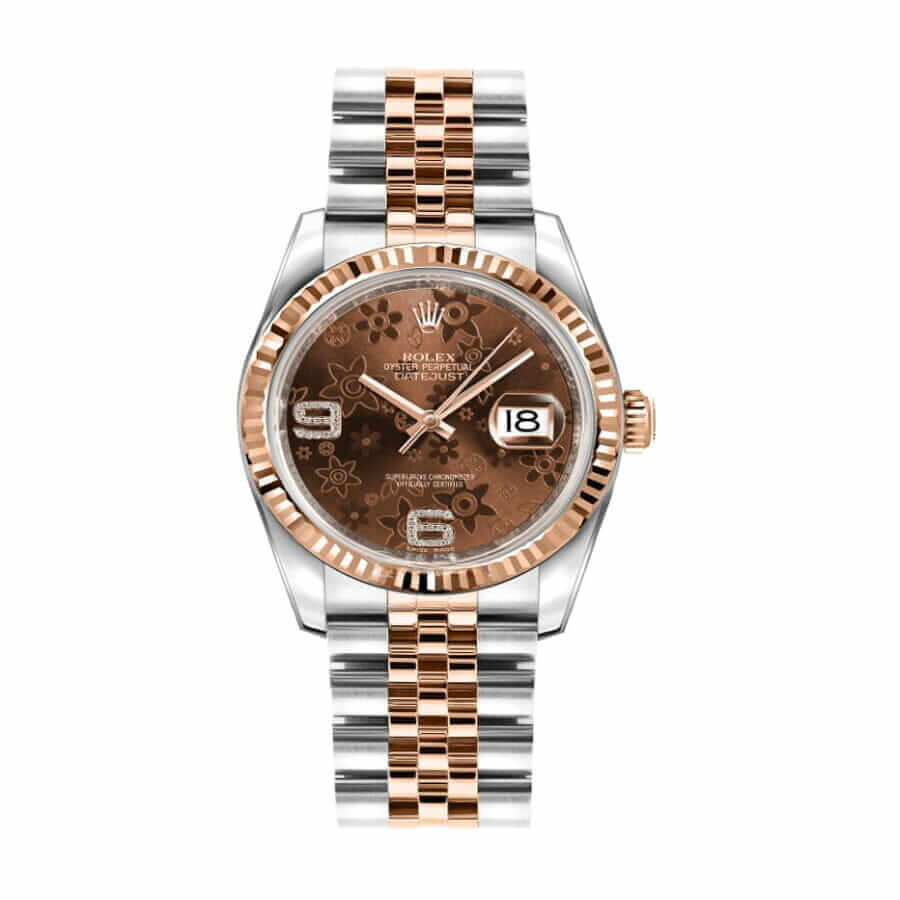 rolex-day-date-228238-n-yellow-gold-silver-diagonal-dial-replica-2 Rolex Datejust 116231-0105 Chocolate Floral Dial Replica - Image 1