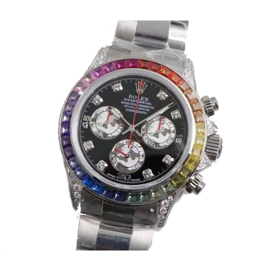 rolex-daytona-cosmograph-white-gold-diamond-set-custom-rainbow Rolex Black Diamond Replica - Image 3
