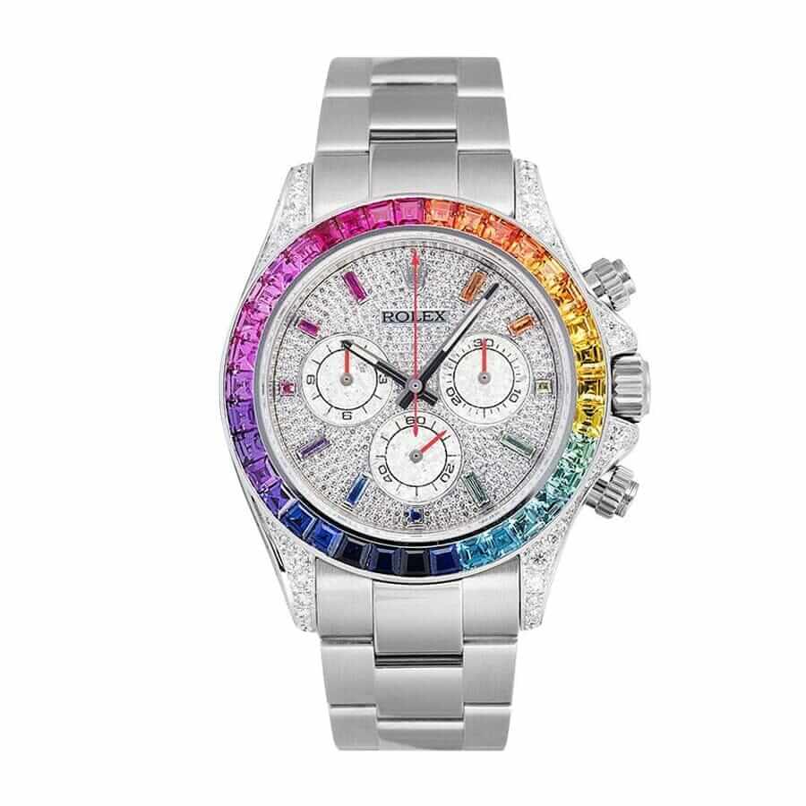 rolex-daytona-white-gold-diamond-set-custom-rainbow-116509-replica Rolex Daytona 116520-0016 Rainbow Replica - Image 1