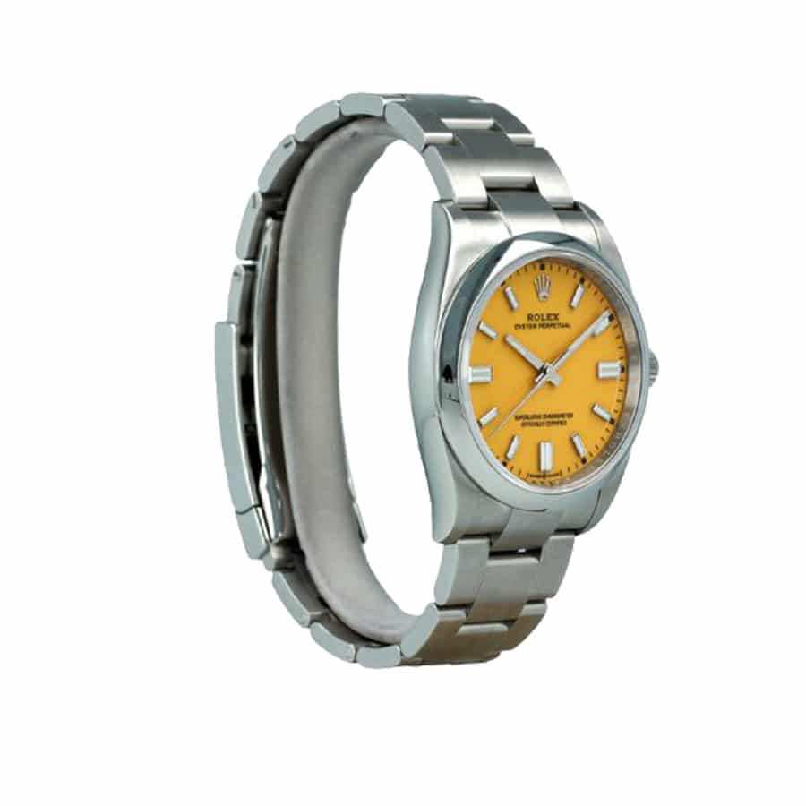 rolex-oyster-perpetual-yellow-dial-1244-1 Rolex Oyster Perpetual Orange Dial 124300-0004 Replica - Image 4