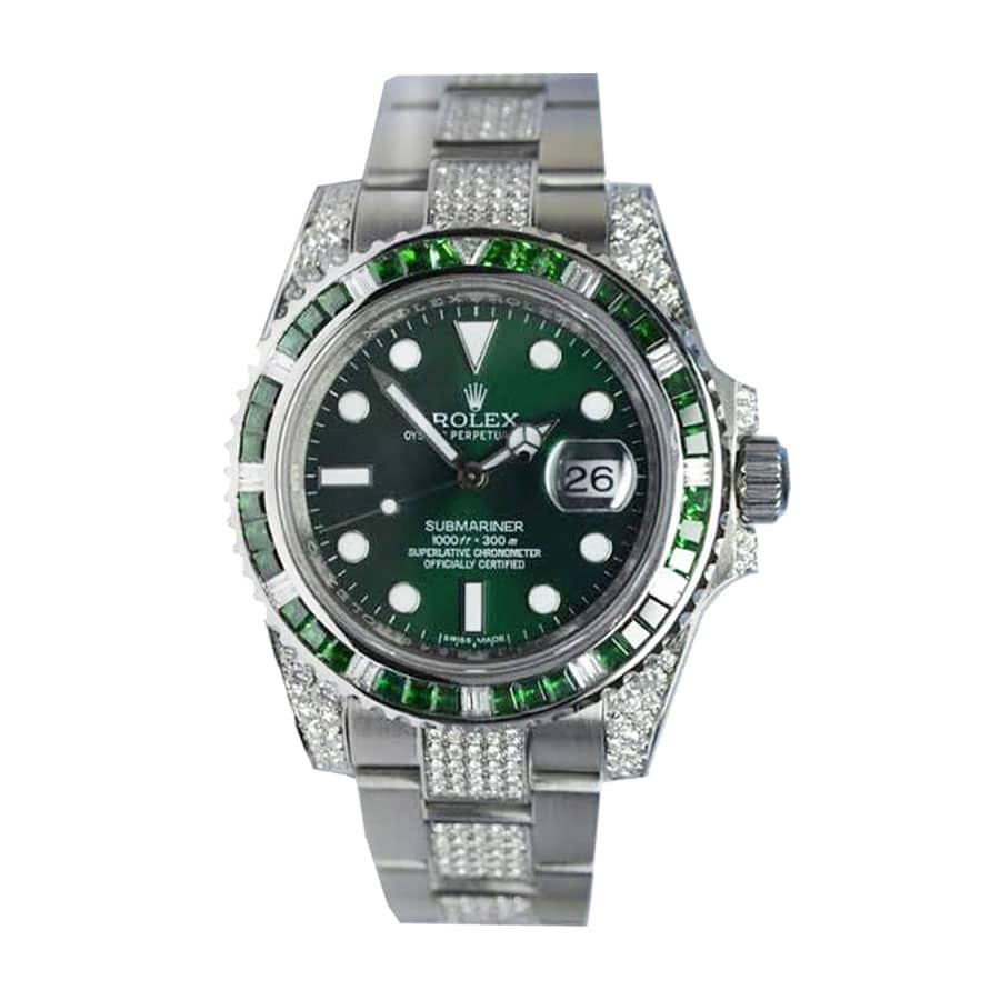 rolex-submariner-hulk-116610lv-diamond-green-dial-iced-out-replica Rolex Submariner Hulk 116610LV Diamond Green Dial Iced Out Replica - Image 1