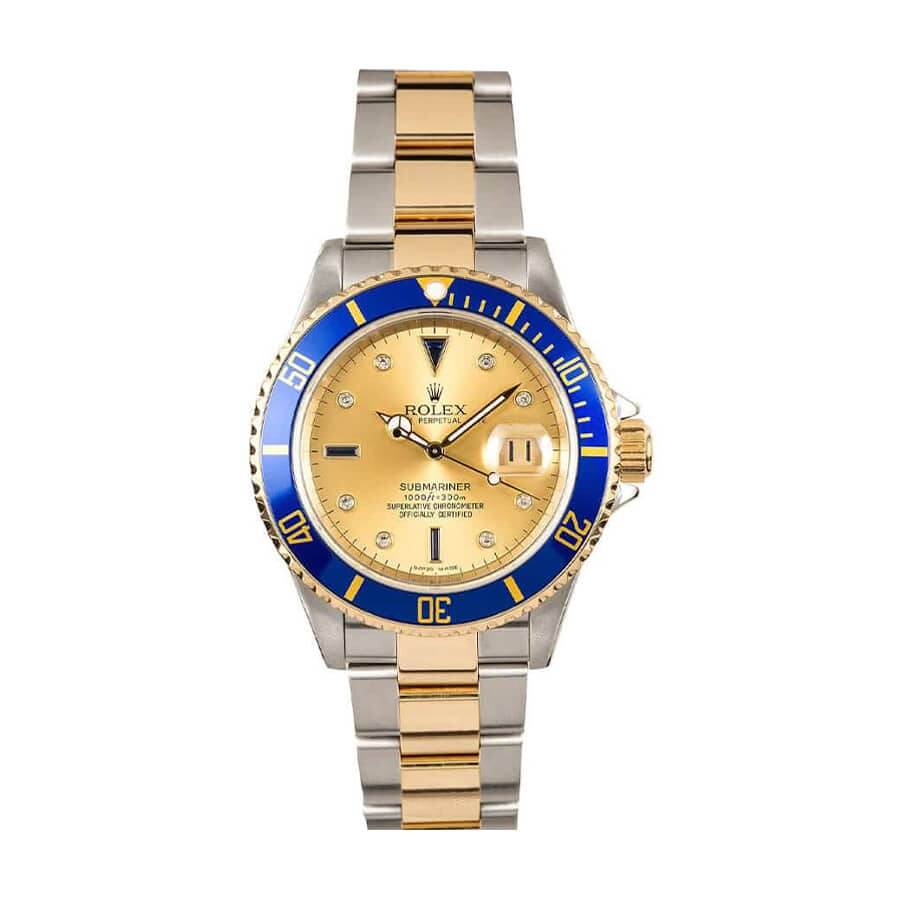 rolex-submariner-two-tone-stainless-steel-gold-diamond-16613-replica Rolex Submariner Serti Two Tone Stainless Steel Gold Diamond 16613 Replica - Image 1